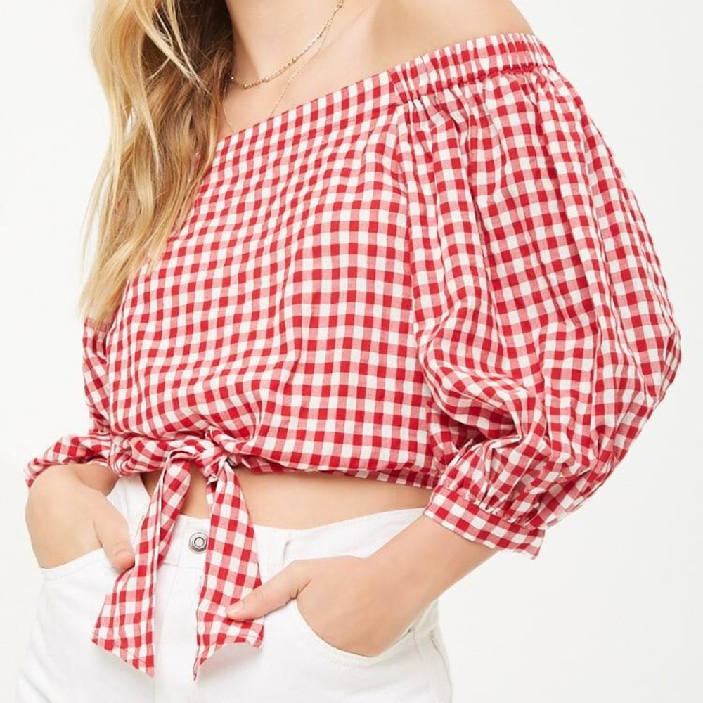 Off the shoulder gingham top